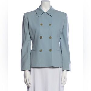 Ralph Lauren Collection Wool Baby Blue Double Breasted Faux Cuff Blazer Size 6